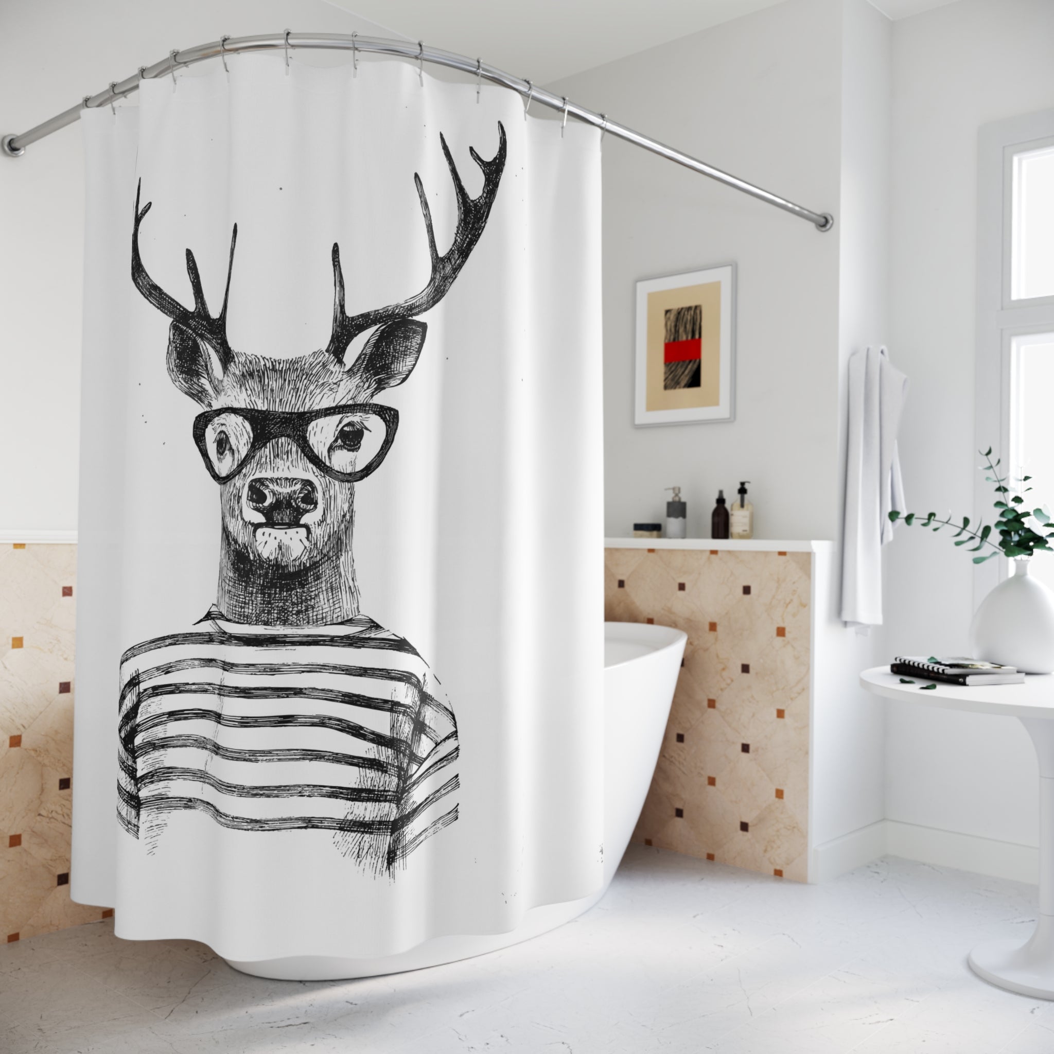Whimsical Deer Shower Curtain, Nature-Inspired Bathroom Decor, Animal Lover Gift, Unique Home Accent, Funny Home Decor