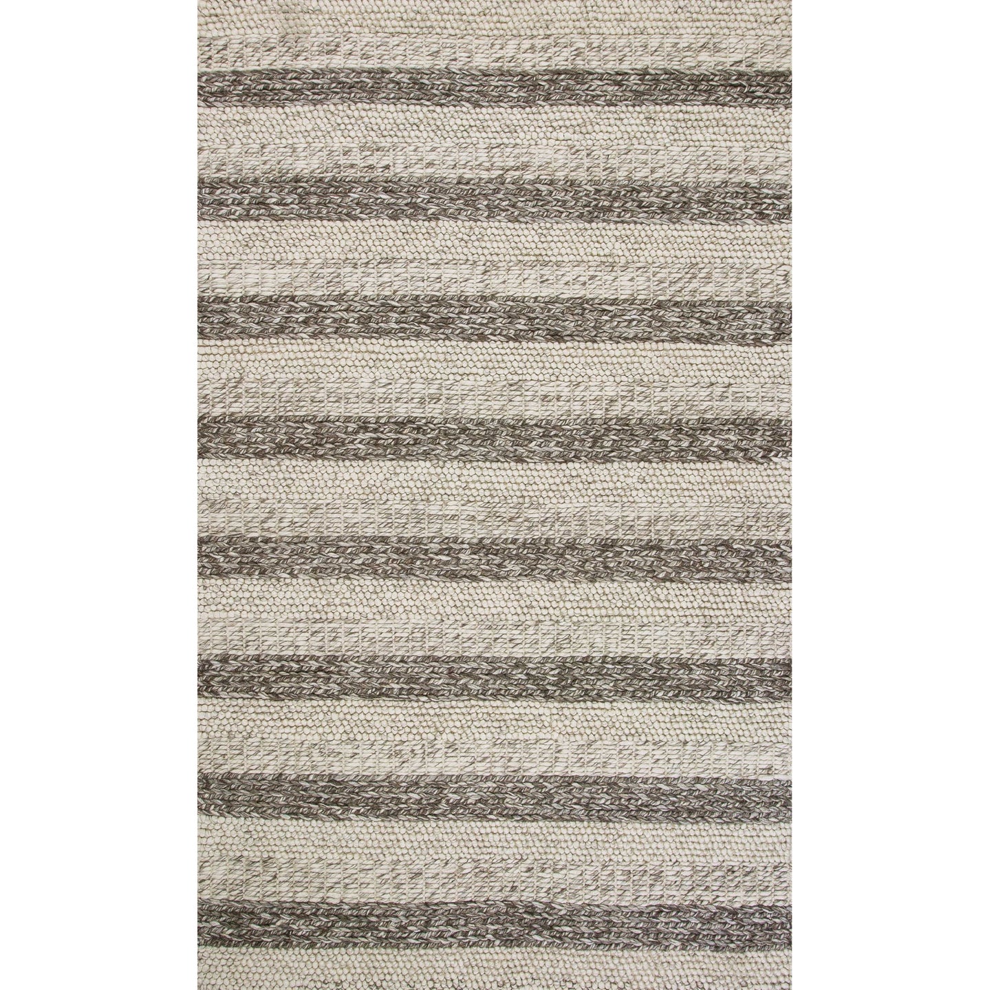 9' X 13' Brown Gray And Ivory Wool Striped Hand Woven Area Rug-1