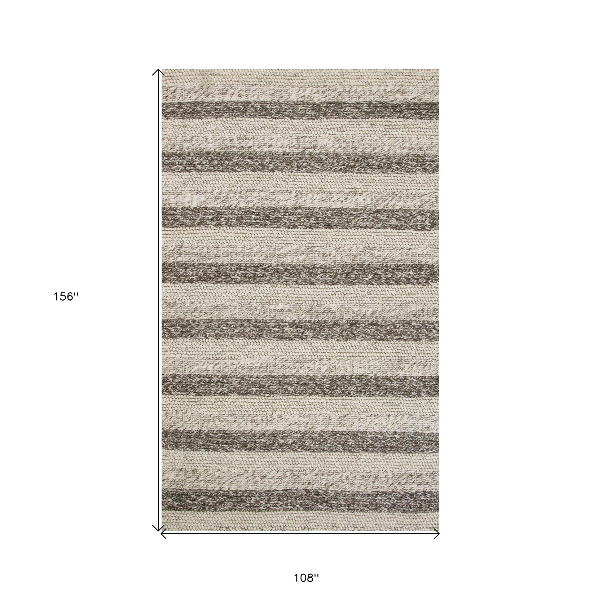 9' X 13' Brown Gray And Ivory Wool Striped Hand Woven Area Rug-2