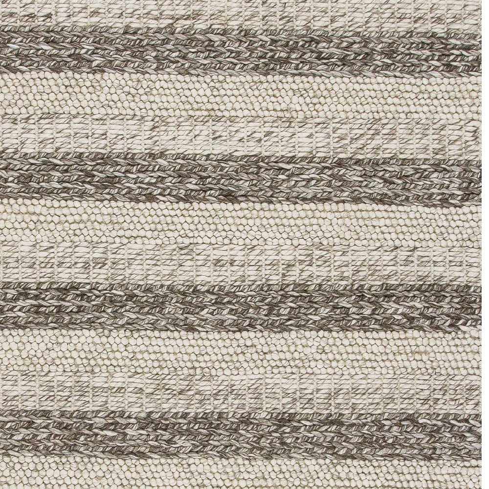 9' X 13' Brown Gray And Ivory Wool Striped Hand Woven Area Rug-3