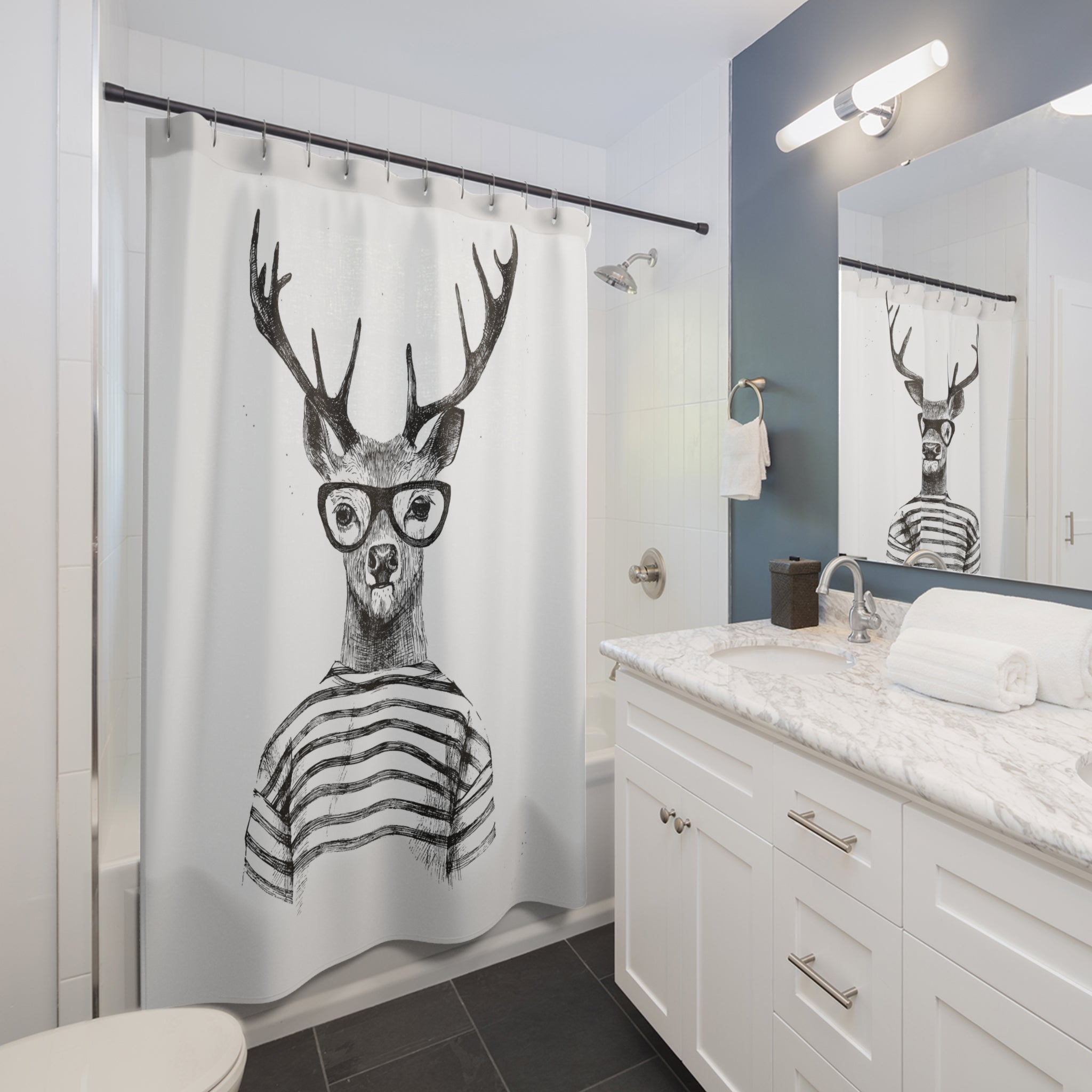 Whimsical Deer Shower Curtain, Nature-Inspired Bathroom Decor, Animal Lover Gift, Unique Home Accent, Funny Home Decor