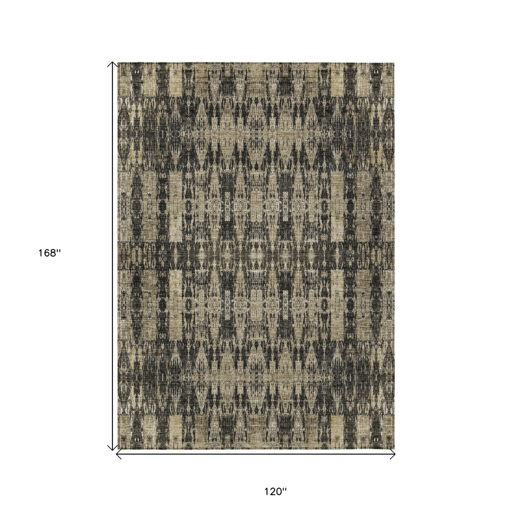 10' X 14' Black Taupe And Beige Moroccan Washable Indoor Outdoor Area Rug-2