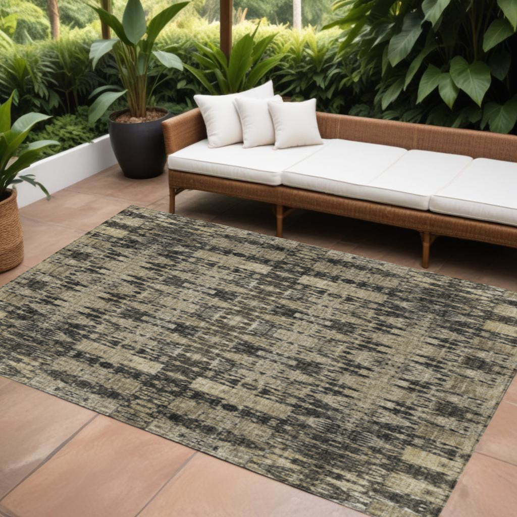 10' X 14' Black Taupe And Beige Moroccan Washable Indoor Outdoor Area Rug-0