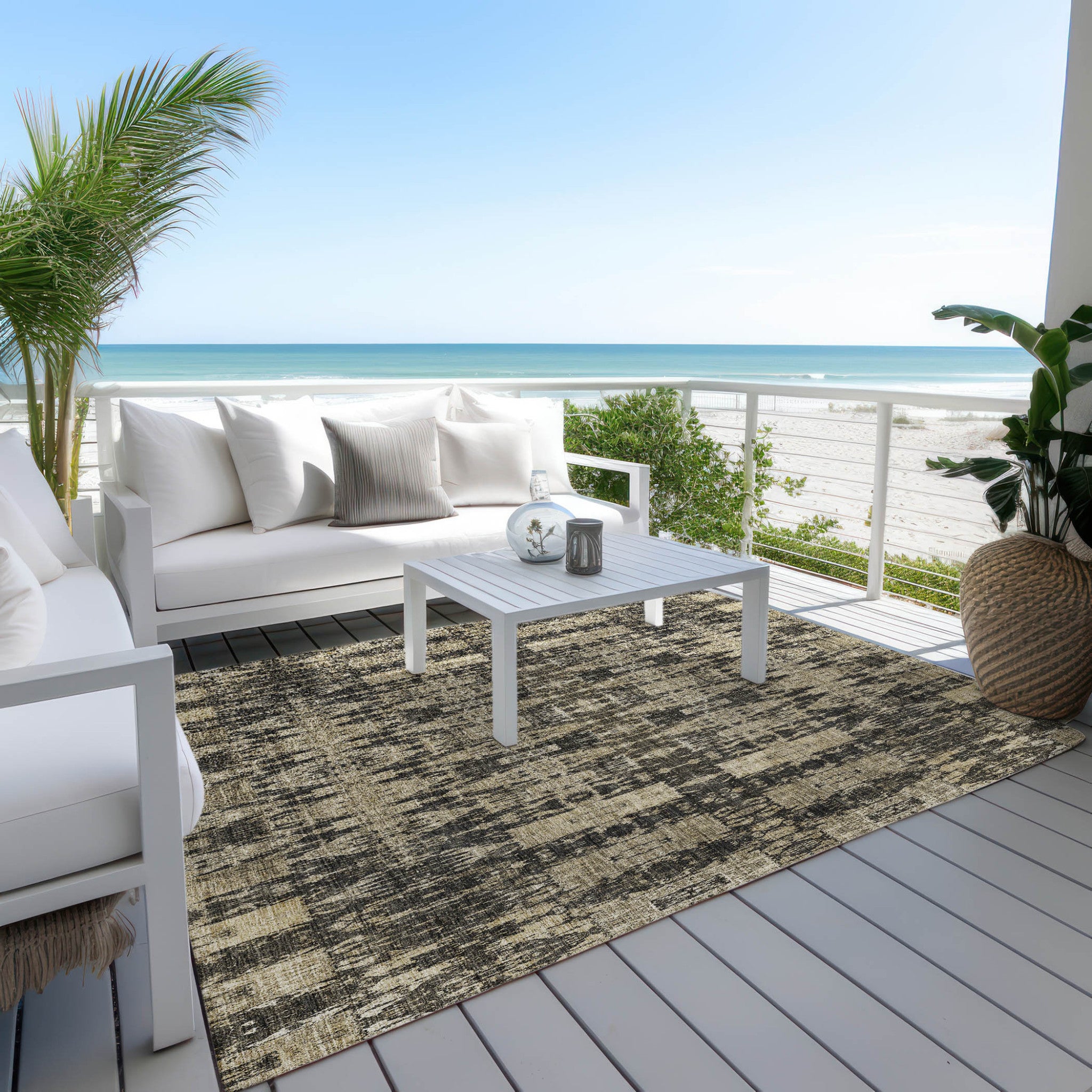 10' X 14' Black Taupe And Beige Moroccan Washable Indoor Outdoor Area Rug-6