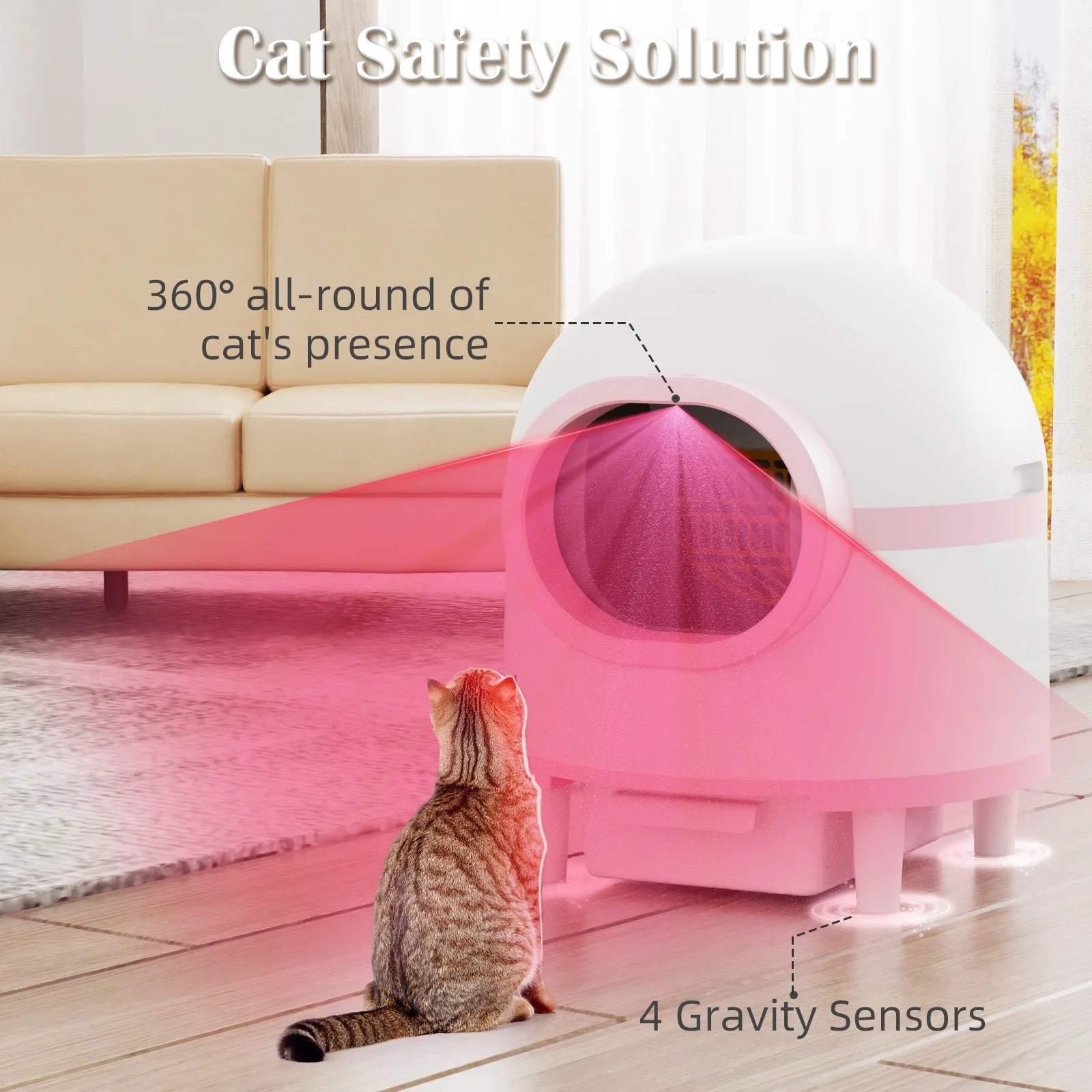 Self Cleaning Litter Box, Automatic Cat Litter Box Self Cleaning Large Capacity for Multiple Cats, App-Controlled with Safety Sensors,1 Rolls Garbage Bags,Pink