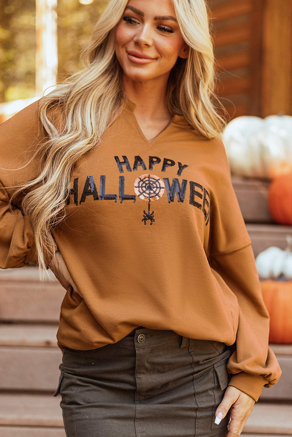 Sequin Happy Halloween Long Sleeve Top-3
