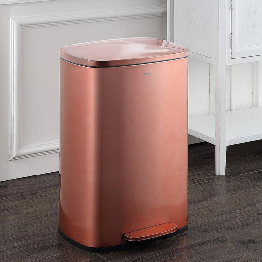 Set of 2 - Copper Gold Step-on Trash Can - 13-Gallon and 1.3-Gallon-0