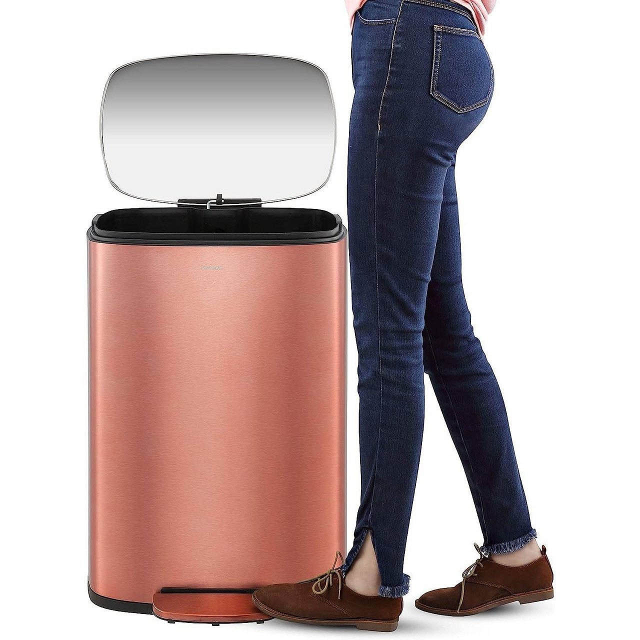 Set of 2 - Copper Gold Step-on Trash Can - 13-Gallon and 1.3-Gallon-1