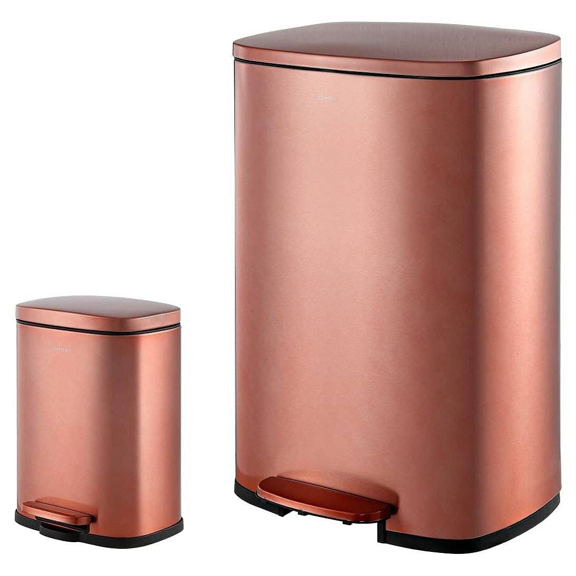 Set of 2 - Copper Gold Step-on Trash Can - 13-Gallon and 1.3-Gallon-2