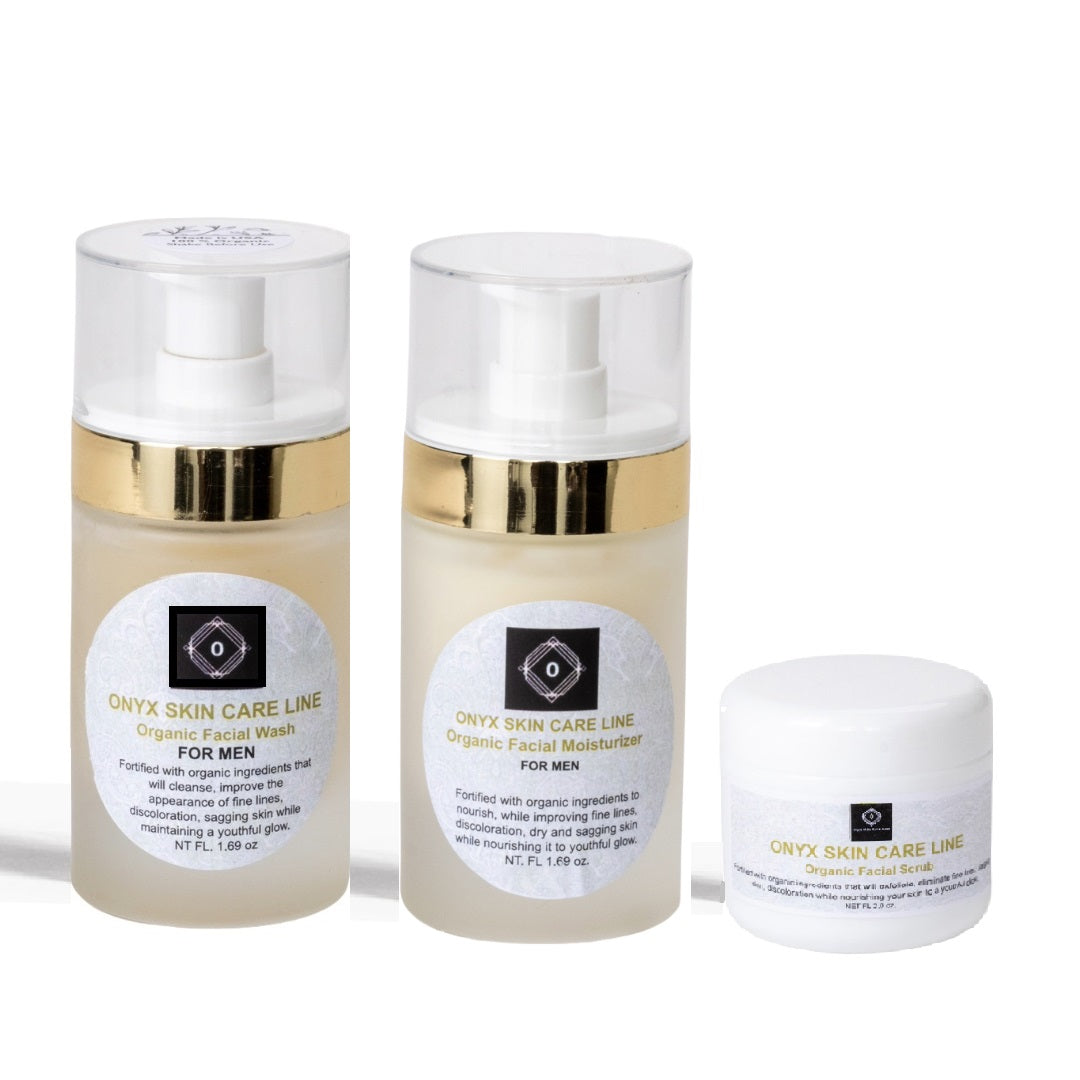 Organic Three Step Facial Renewal System - Wash, Moisturizer & Scrub - For MEN