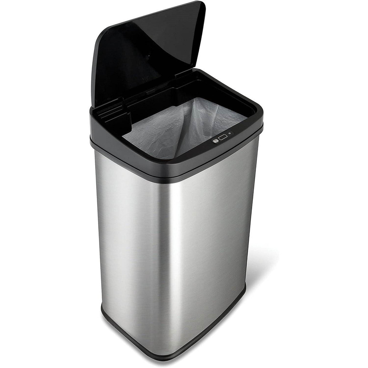 Silver/Black 13-Gallon Stainless Steel Kitchen Trash Can with Motion Sensor Lid-2