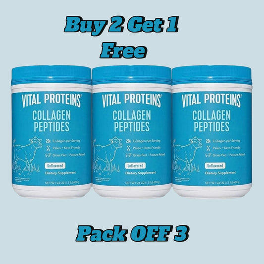 Vital Proteins Collagen Peptides 3-Pack – Unflavored &amp; Chocolate – Supports Hair, Skin, Nails, Bones & Joint Health – Grass-Fed, Non-GMO, 20g Protein per Serving – 24oz &amp; 32oz Variety