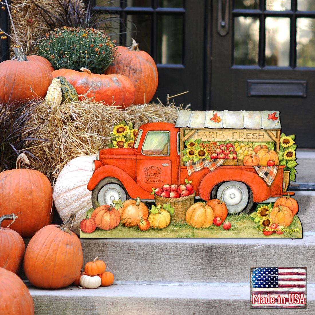 Pumpkin Produce Truck Thanksgiving Door Decor by Susan Winget - Halloween Decor - 8471202H-SW-1