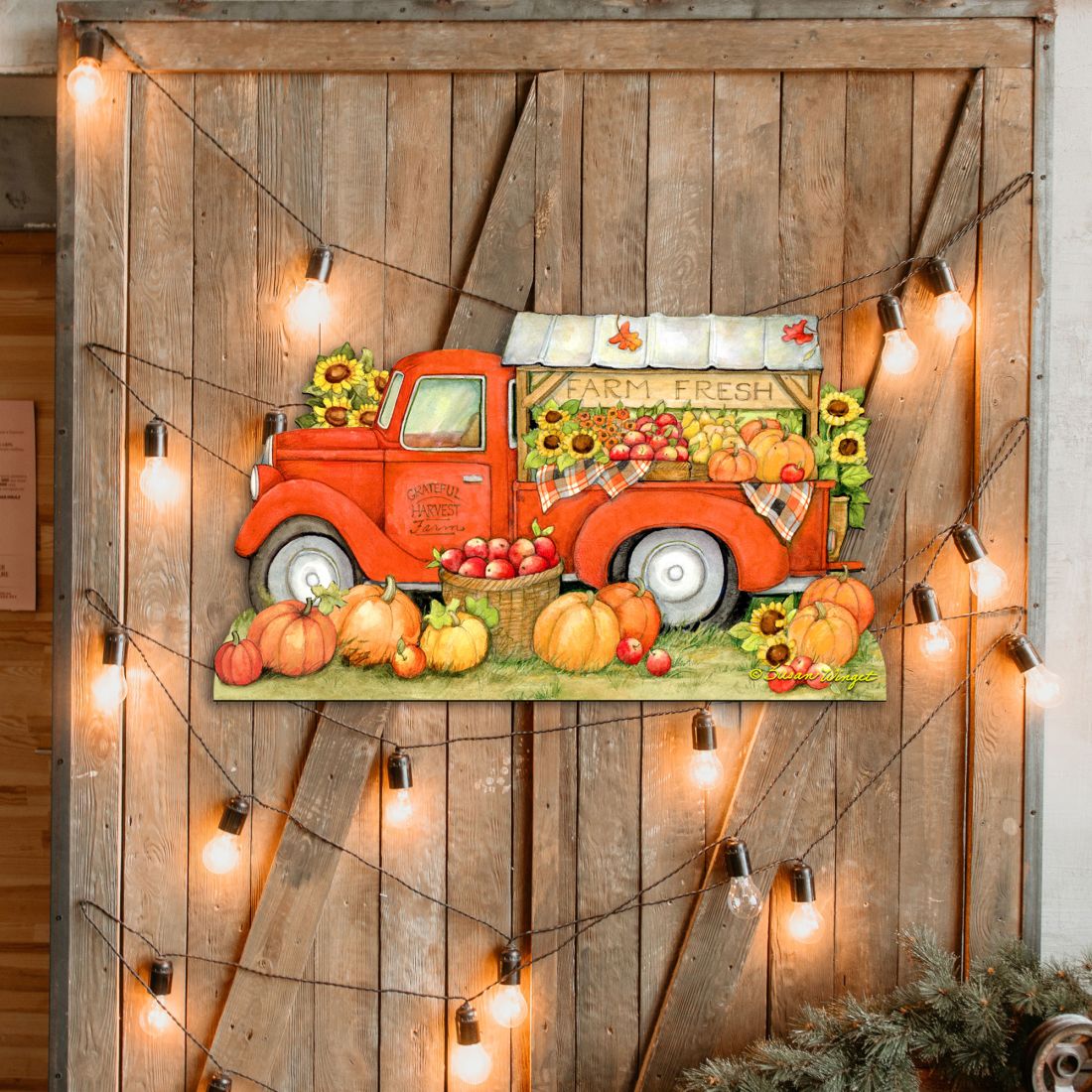 Pumpkin Produce Truck Thanksgiving Door Decor by Susan Winget - Halloween Decor - 8471202H-SW-3