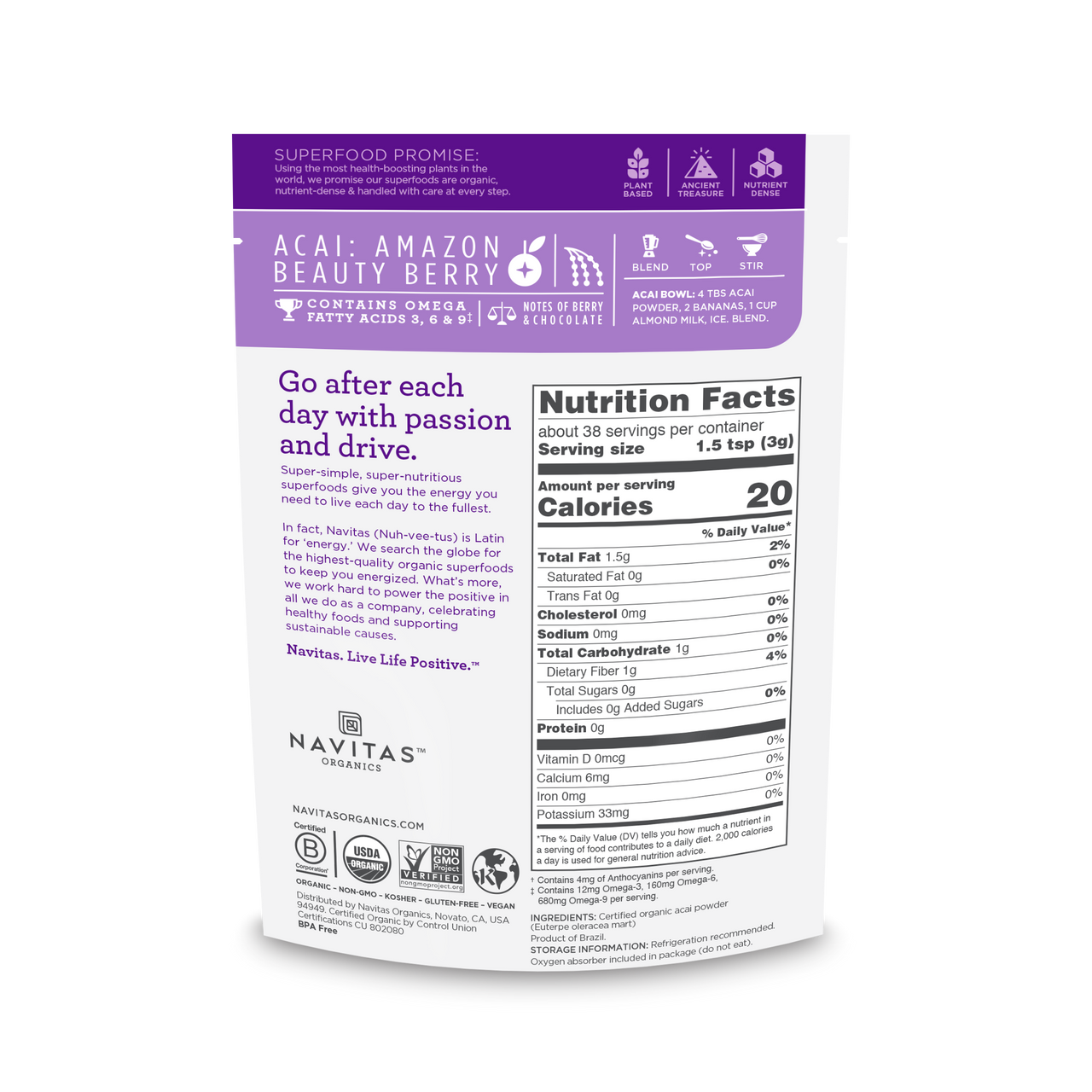 Navitas Naturals Organic Acai Powder Freeze Dried  (12x4 OZ)-1