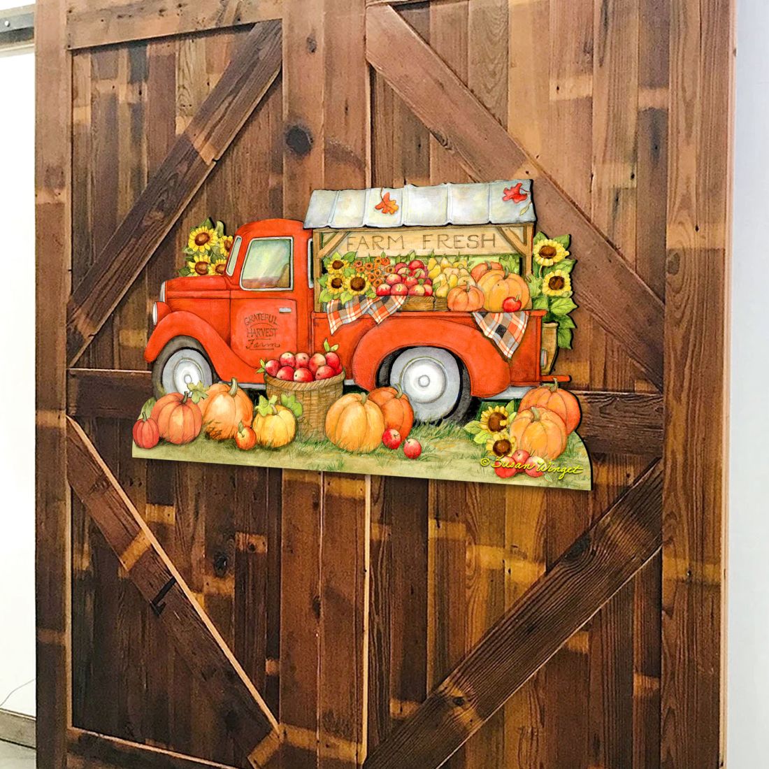 Pumpkin Produce Truck Thanksgiving Door Decor by Susan Winget - Halloween Decor - 8471202H-SW-2