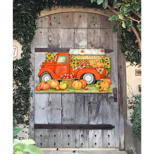 Pumpkin Produce Truck Thanksgiving Door Decor by Susan Winget - Halloween Decor - 8471202H-SW-0