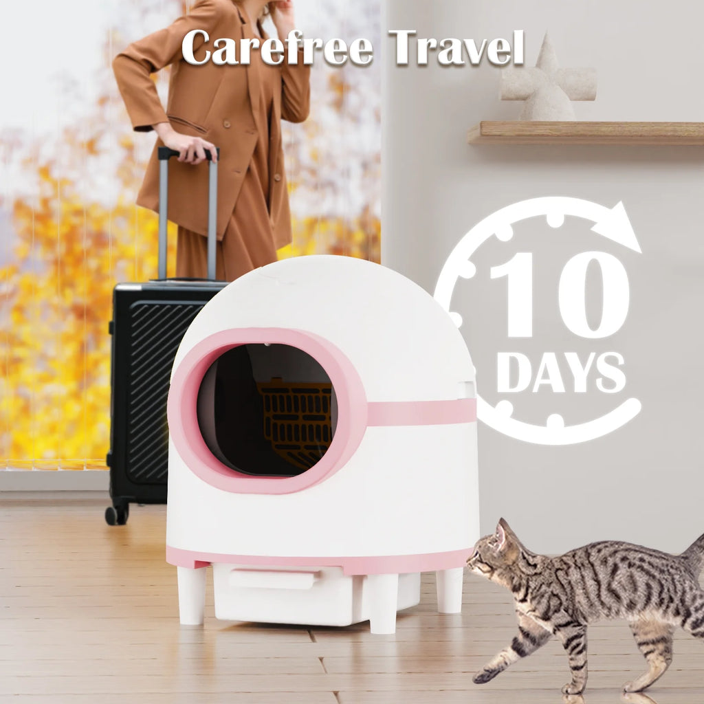 Self Cleaning Litter Box, Automatic Cat Litter Box Self Cleaning Large Capacity for Multiple Cats, App-Controlled with Safety Sensors,1 Rolls Garbage Bags,Pink