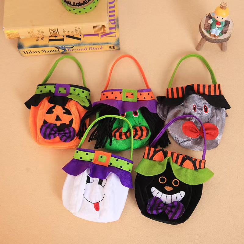 Halloween Witch Pumpkin Tote Candy Bag with Decorative Props-1