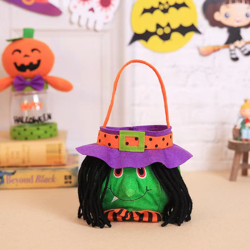 Halloween Witch Pumpkin Tote Candy Bag with Decorative Props-2