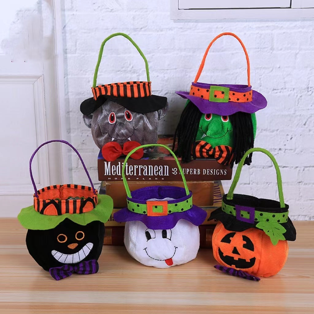 Halloween Witch Pumpkin Tote Candy Bag with Decorative Props-0