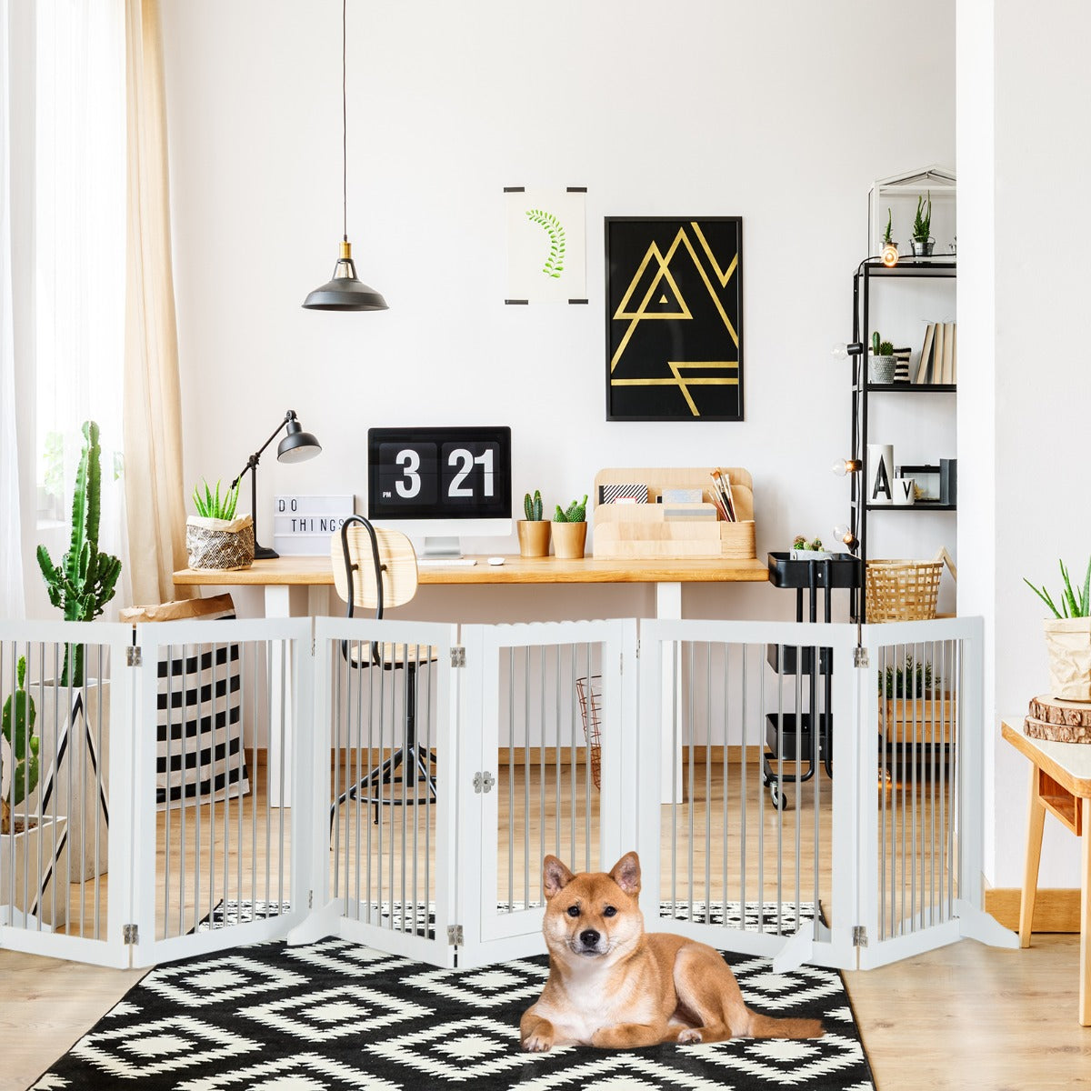 NNECW Freestanding 6-Panel Dog Gate with Stainless Steel for Pet-4